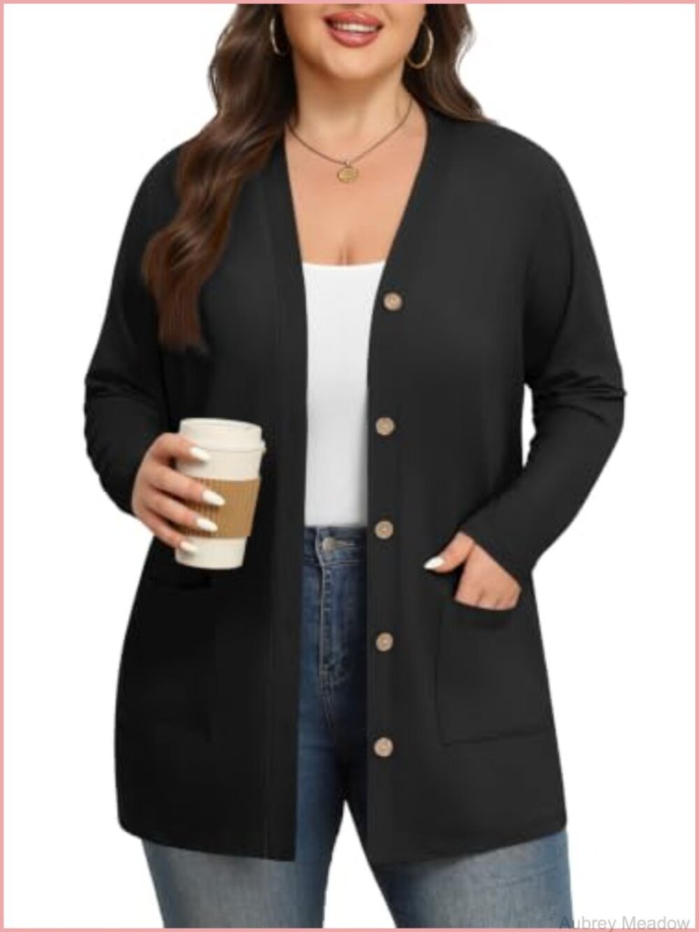 Plus Size Lightweight Knit Cardigan Button Front V Neck Long Sleeve Sweater